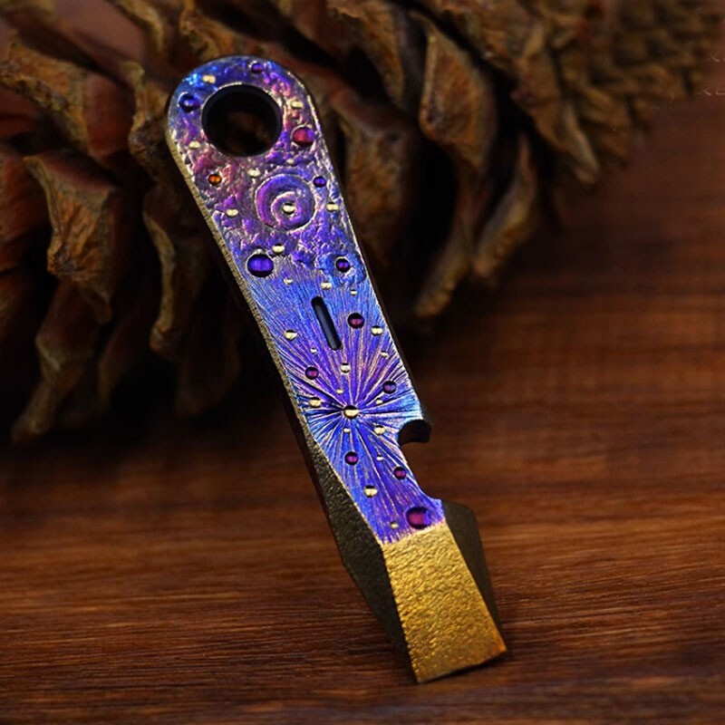 EDC Titanium Alloy Meteorite Pattern Multi Tools Pry Bar Crowbar Opener Outdoor