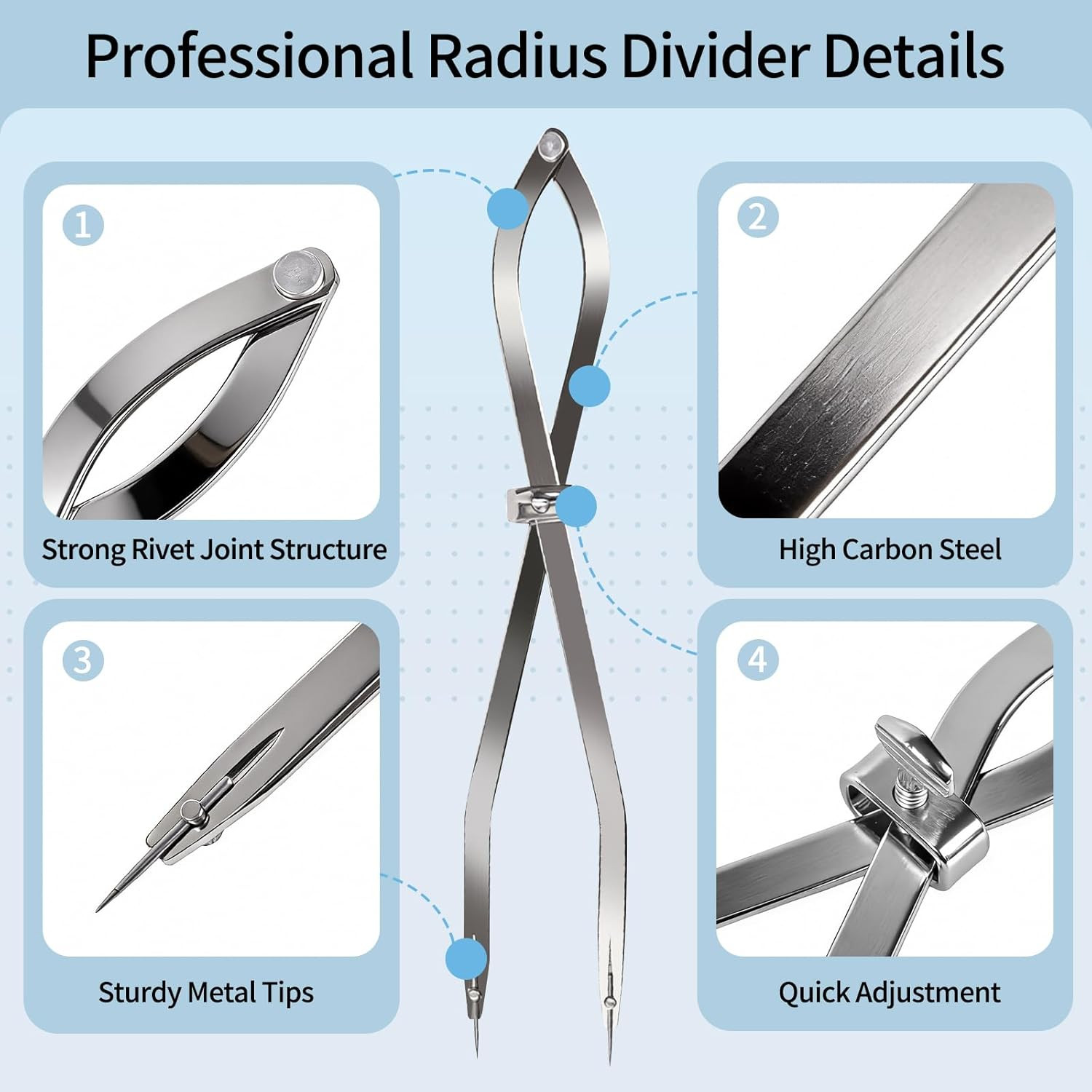Radius Divider Tool 20″ in with Bonus 12″ Stainless Steel Ruler, Heavy Duty Wing