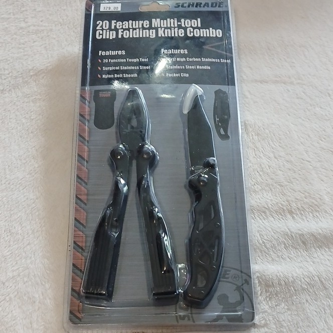 Schrade Knife 20-Tool Multi-Tool Black Pocket Clip w/ Sheath, 3.5in