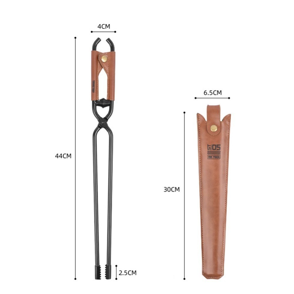 For Carbon Steel Camping Charcoal Tongs Bonfire BBQ Firewood Clip Leather Handle