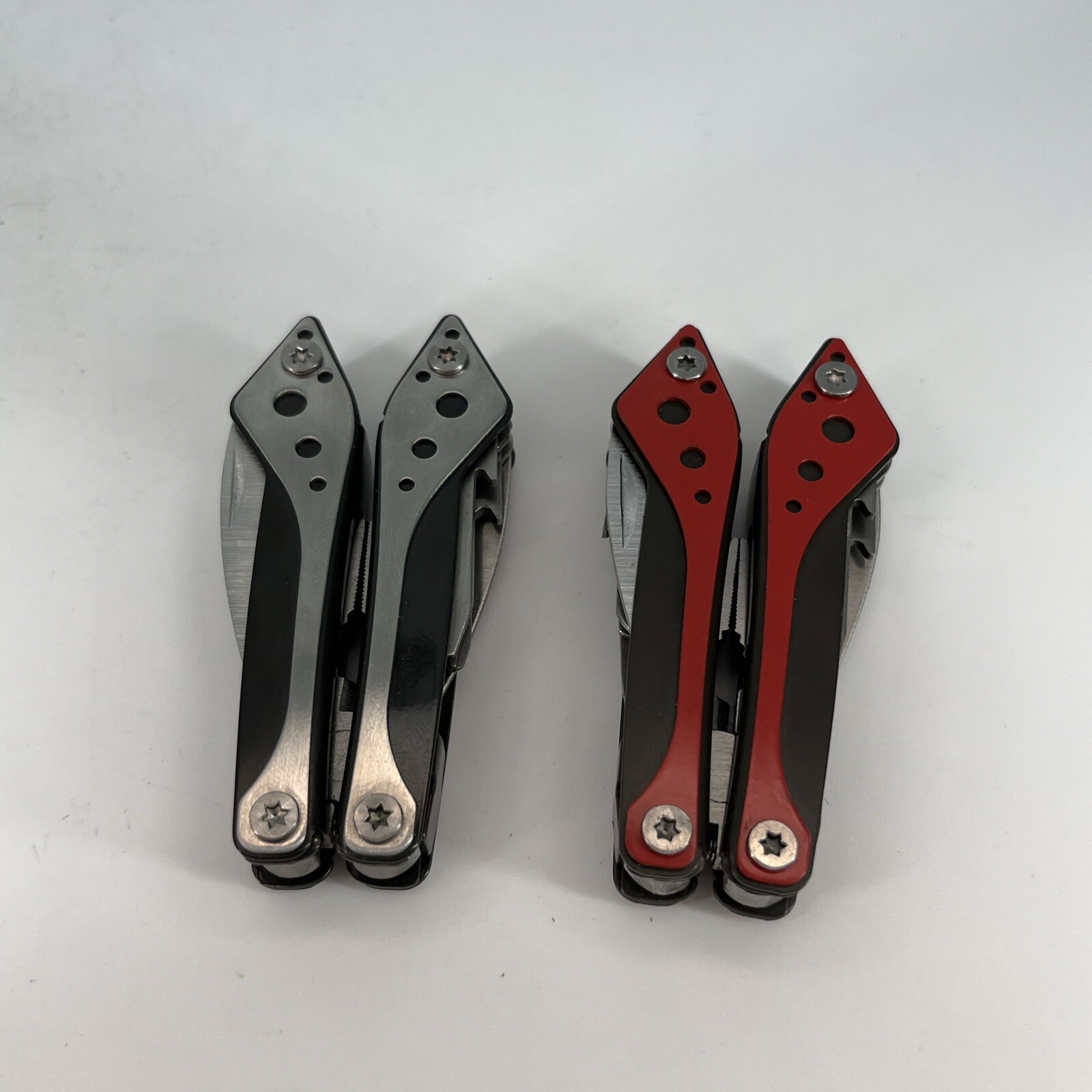 LOT OF 2 Cabela’s SILVER & RED Mini Multi-Tool Spring Open Pliers Scissors Saw