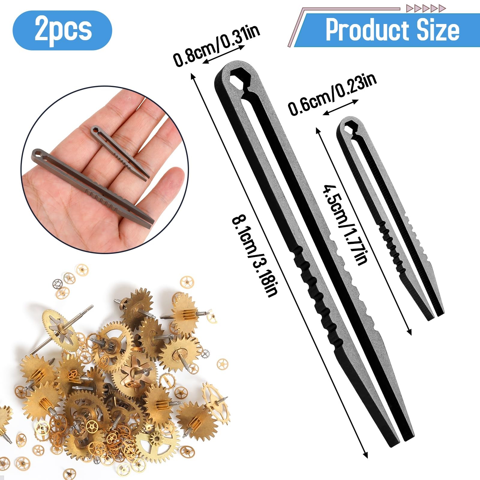 2Pcs Mini Titanium Travel Tweezers, EDC Tool Gadget Pick Up Tweezers (Black)