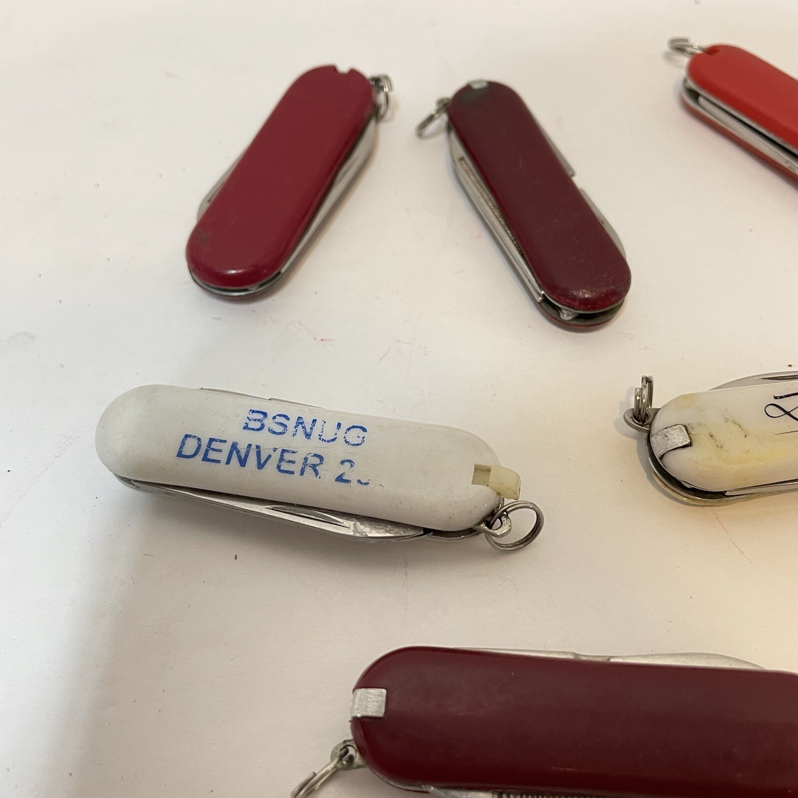 VTG Keychain Pocket Utility Knives Scissors File Knife Lot of 7 White Red 2.25″
