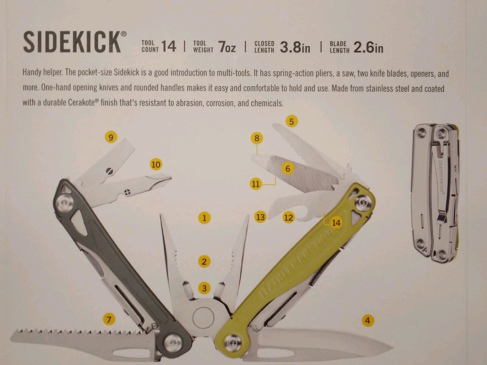 LEATHERMAN SIDEKICK® 14 Tool Stainless Steel Multi-Tool Green with Nylon Sheath
