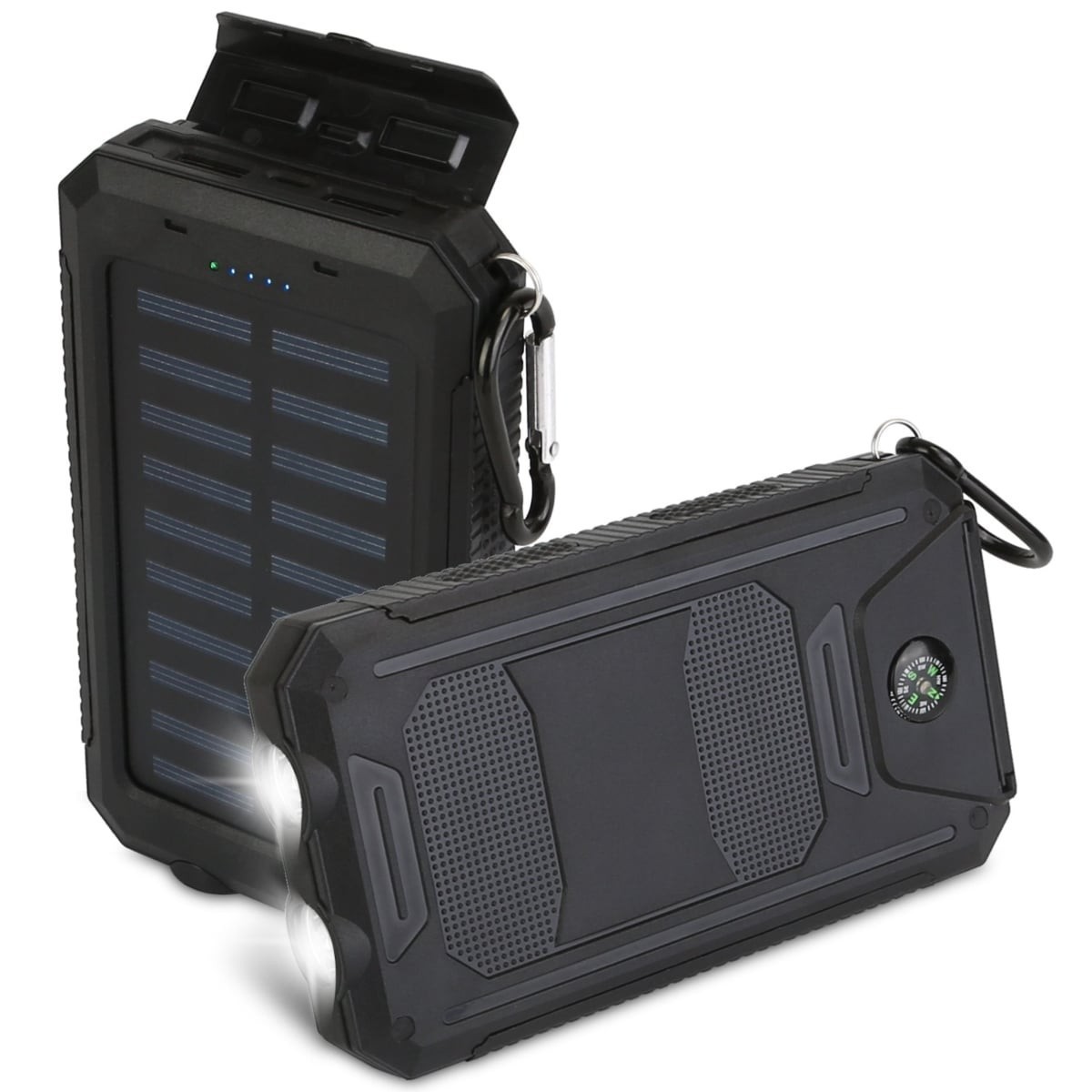 10000mAh Solar Power Bank Dual USB Ports LED Lights SOS Compass Camping Hiking
