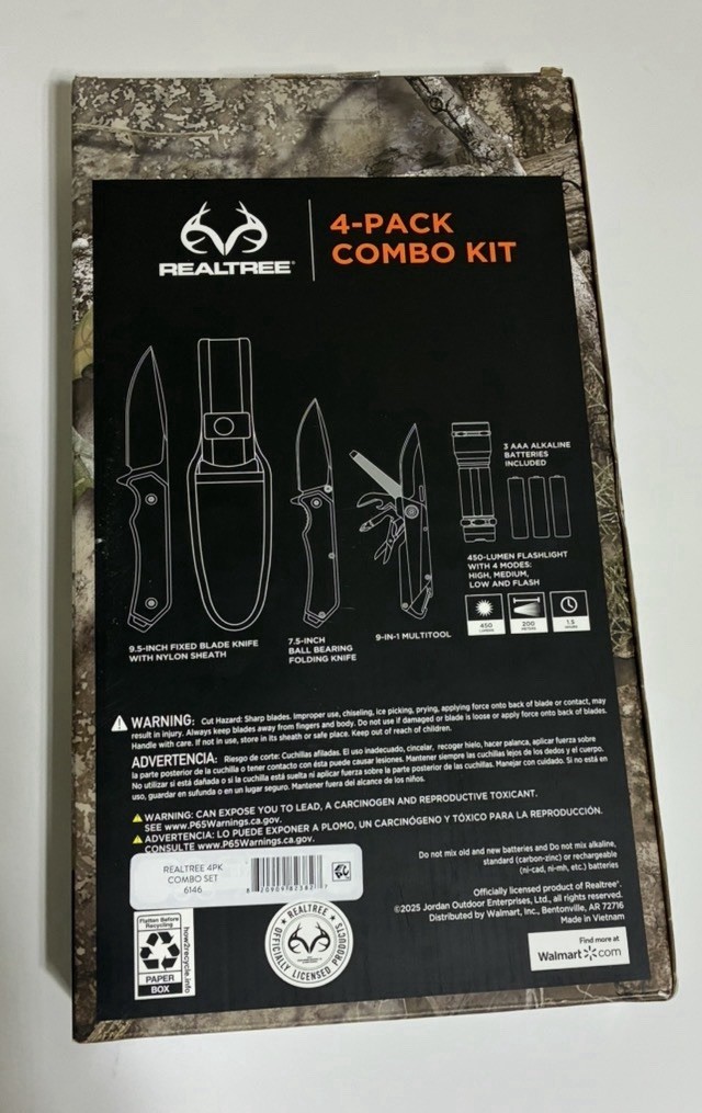 Real tree 4 Pack Knife Multi Tool Flashlight Combo Kit