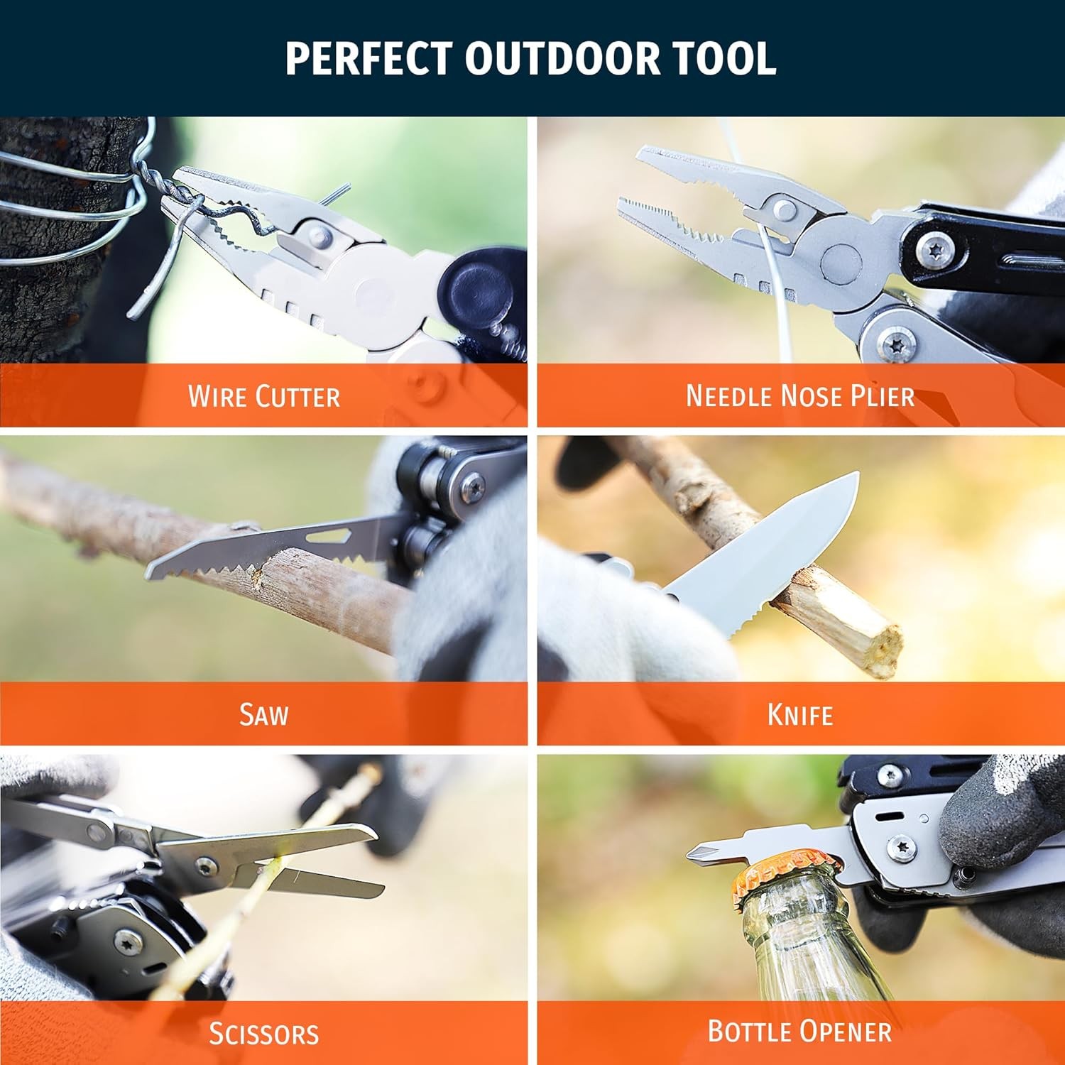 12-in-1 Multitool Pliers W/ Safety Lock Fire Starter & Whistle Stainless Steel