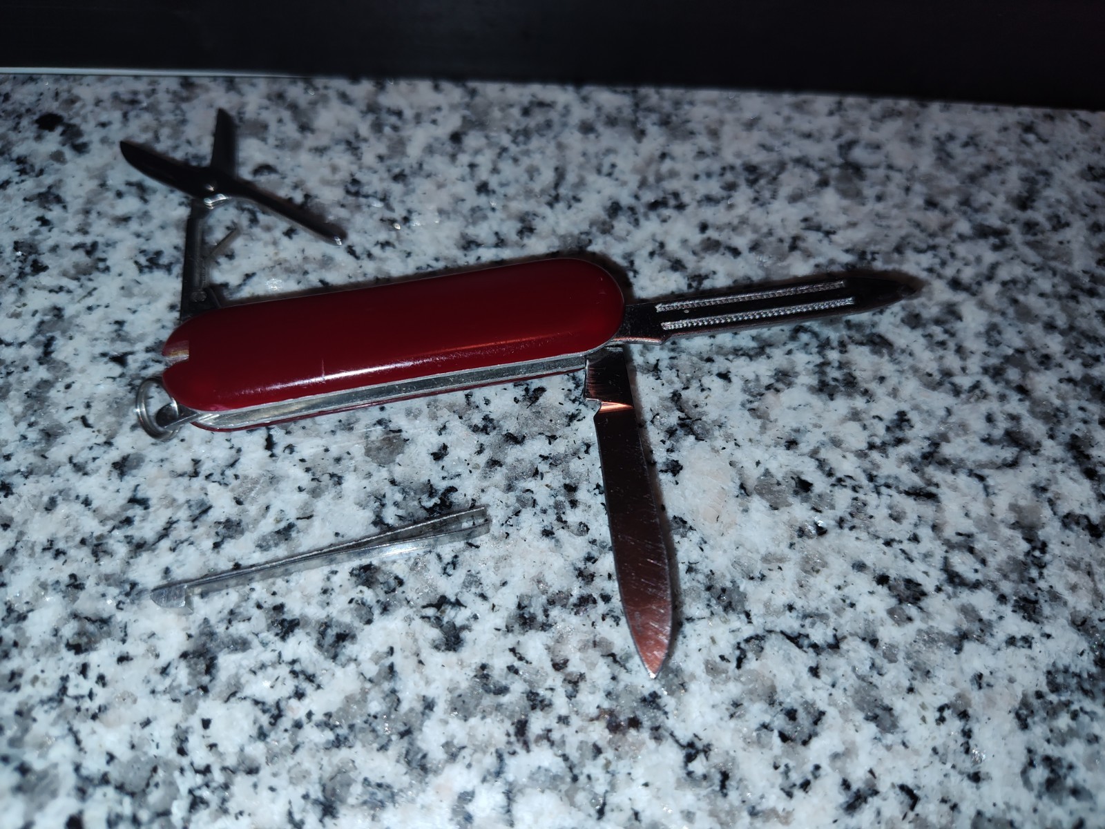 Multi-tool Knife Field Keychain. Tweezers, Scissors, File, Knife Blade. 1990’s.
