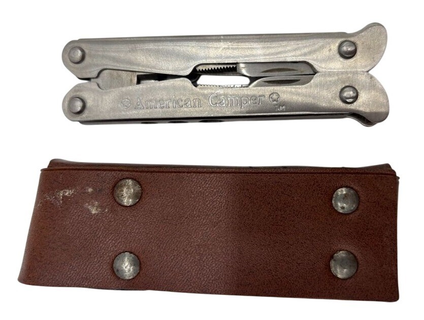 Vintage American Camper Stainless Steel Multi-Tool With Leather Sheath