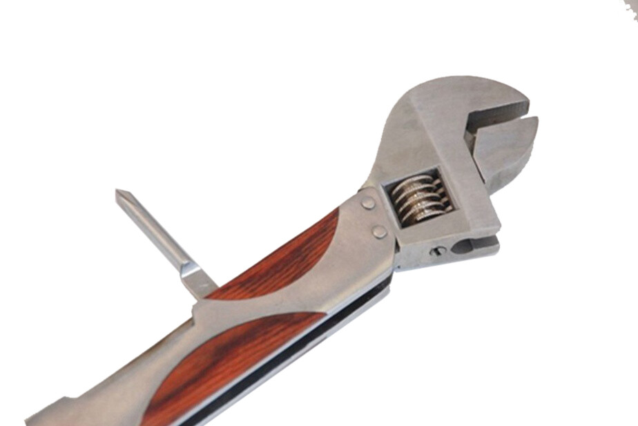 Stainless Steel Stubby Adjustable Wrench w Knife Multi Tool Set Camping Hiking