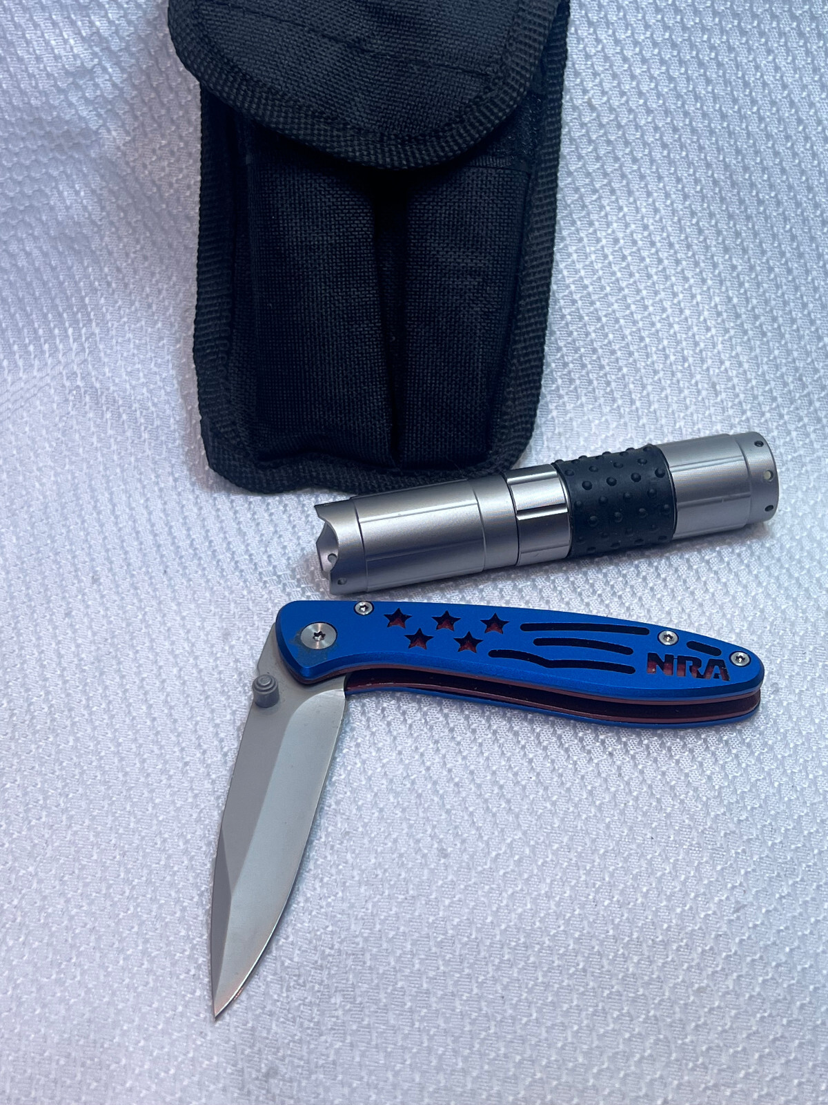 Camping Survivalist Lot NRA Flashlight Knife Multi tool & Folding HOBO Utensil