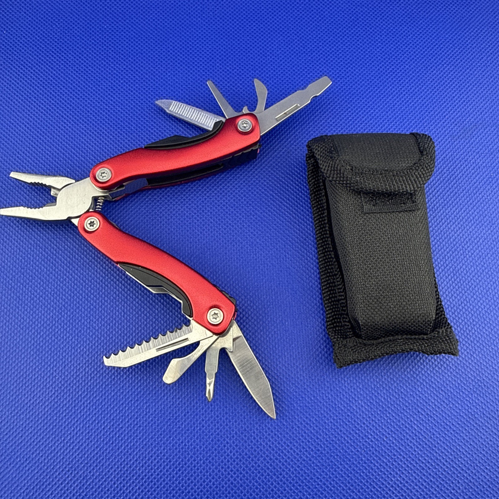9 Function RED Keychain Pocket Multitool Multi Tool w/ Pliers Knife Screwdriver