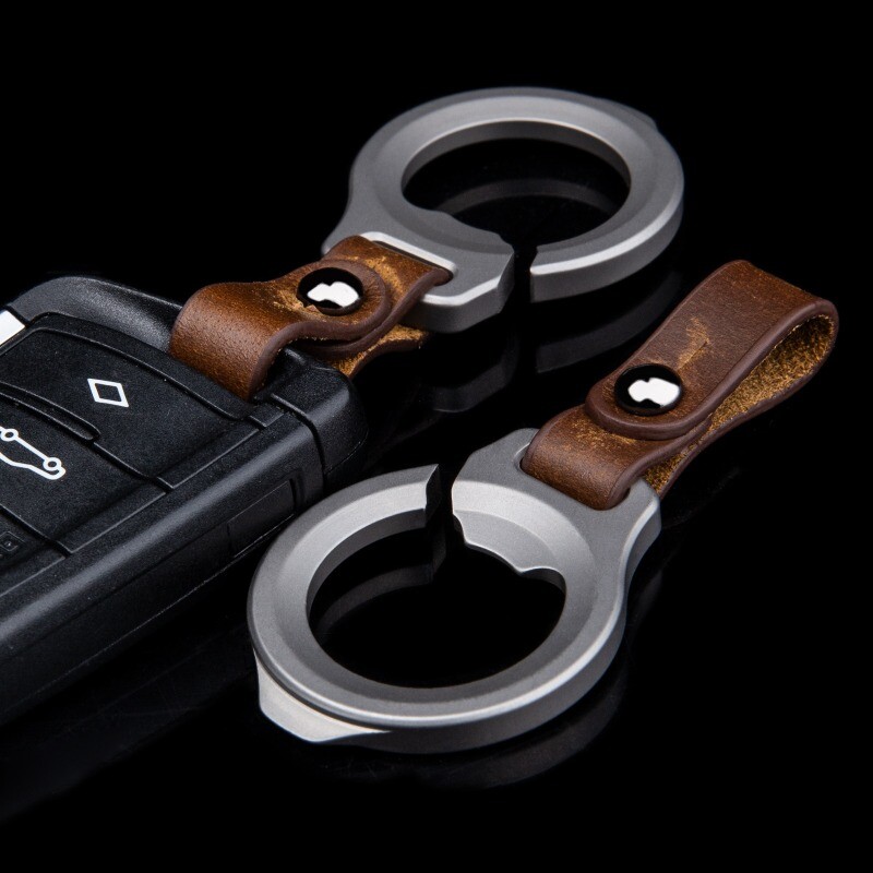 Titanium Alloy + Leather Keychain Portable Removable Key Ring Pendant EDC Tool