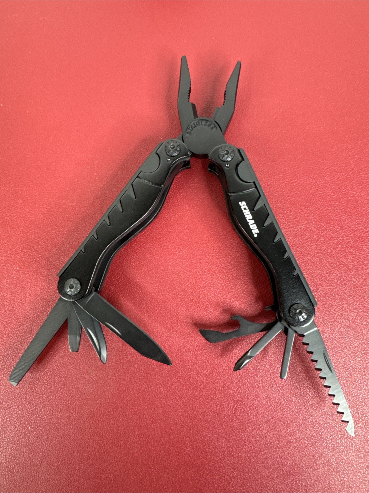 Black Schrade Tough Multi-Tool w 9 Tools + Nylon Carrying Belt Clip Case, EX
