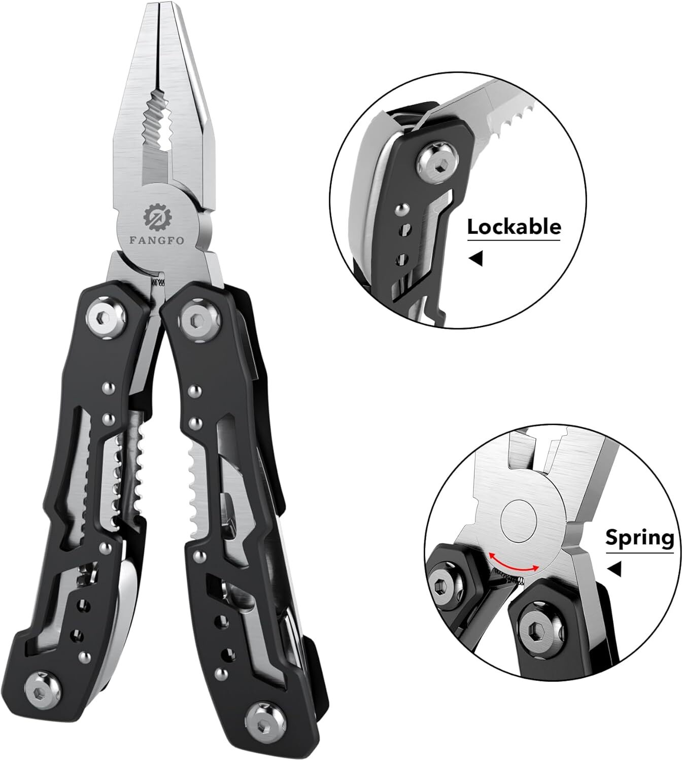 14-in-1 Multitool with Safety Lock – Stainless Steel Pliers, Knife, Sheath