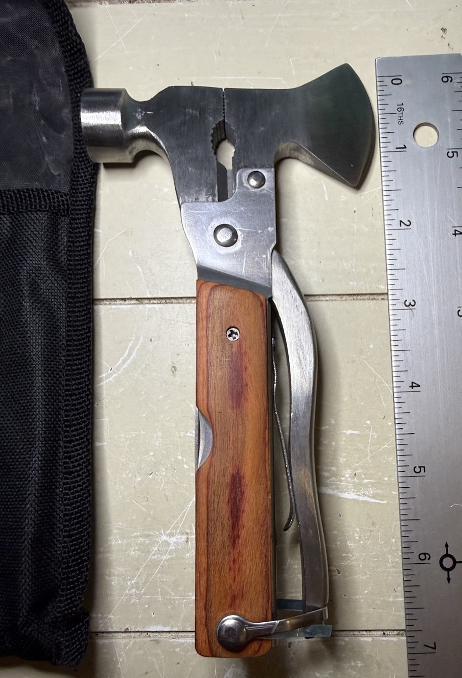 Camping Axe Hammer Folding Multi Tool Knife Saw w/Sheath