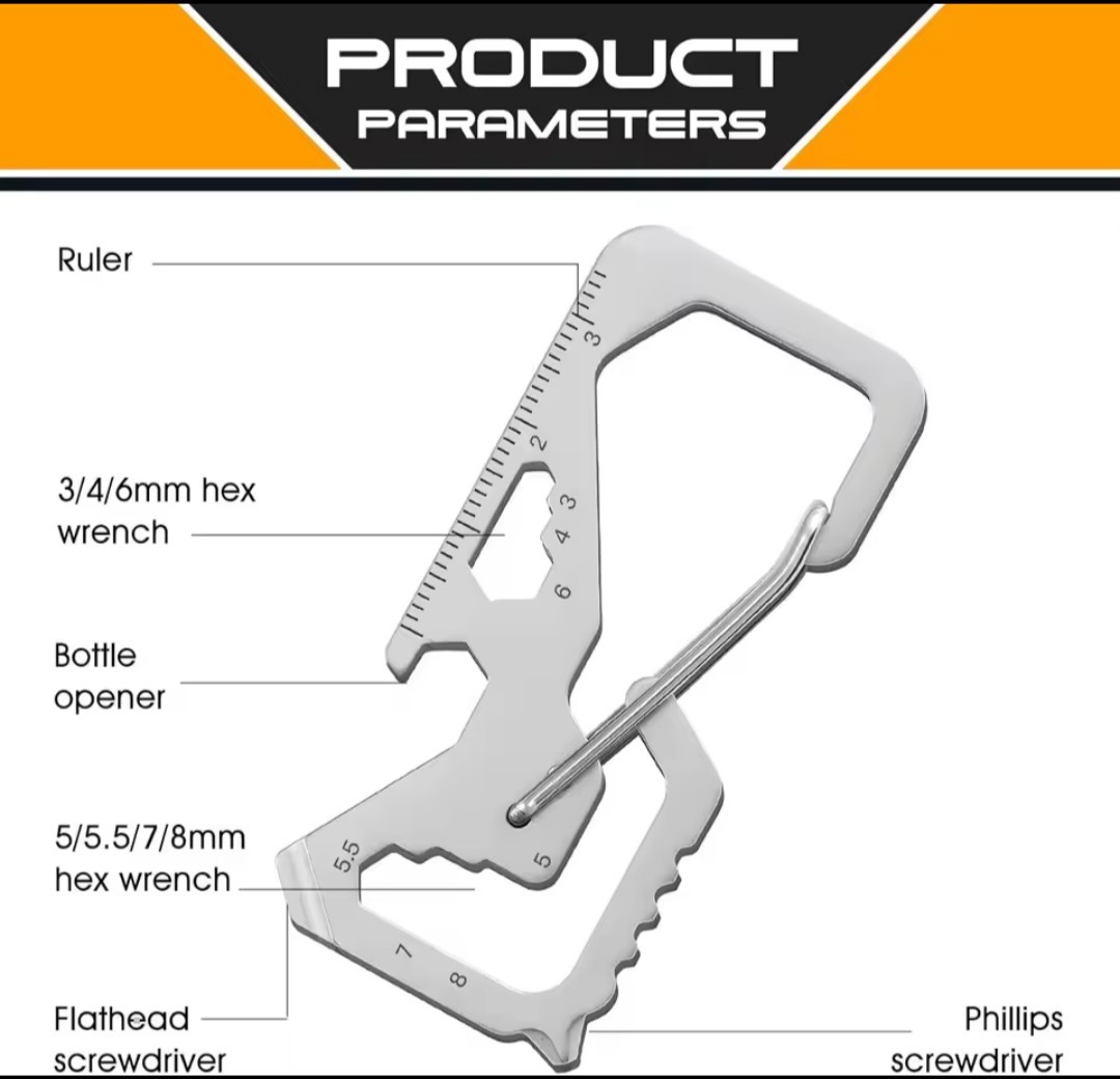 EDC Carabiner Multi Tool Pocket Keychain Hex Wrench Bottle Opener Screwdriver…