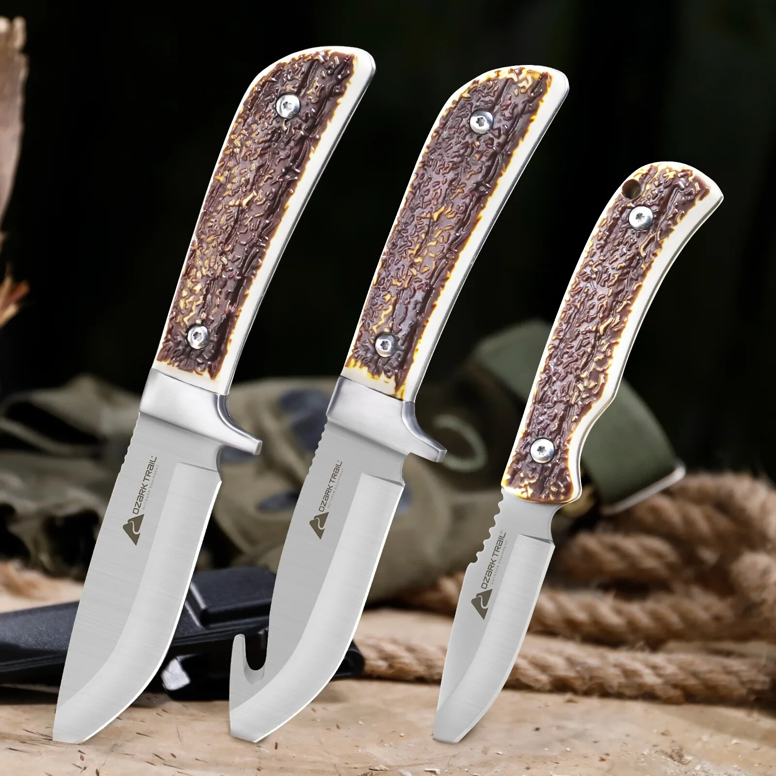 Ozark Trail 6 Pieces Combo Knife Set 8.5″ Fixed Blade & Gut Hook 7.25″ Skinner
