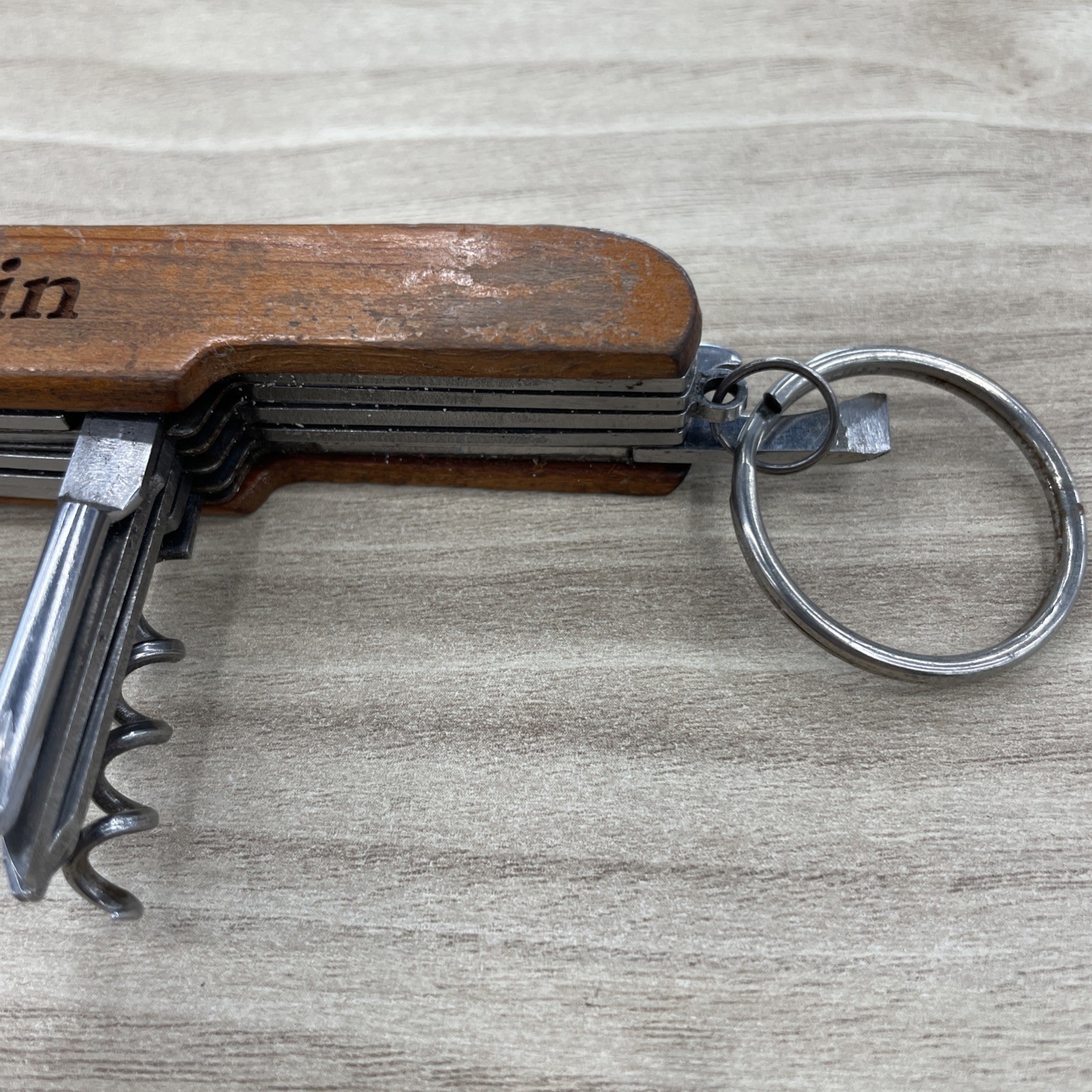 Multi Tool Pocket Knife wood handle Screwdriver, saw, scissors