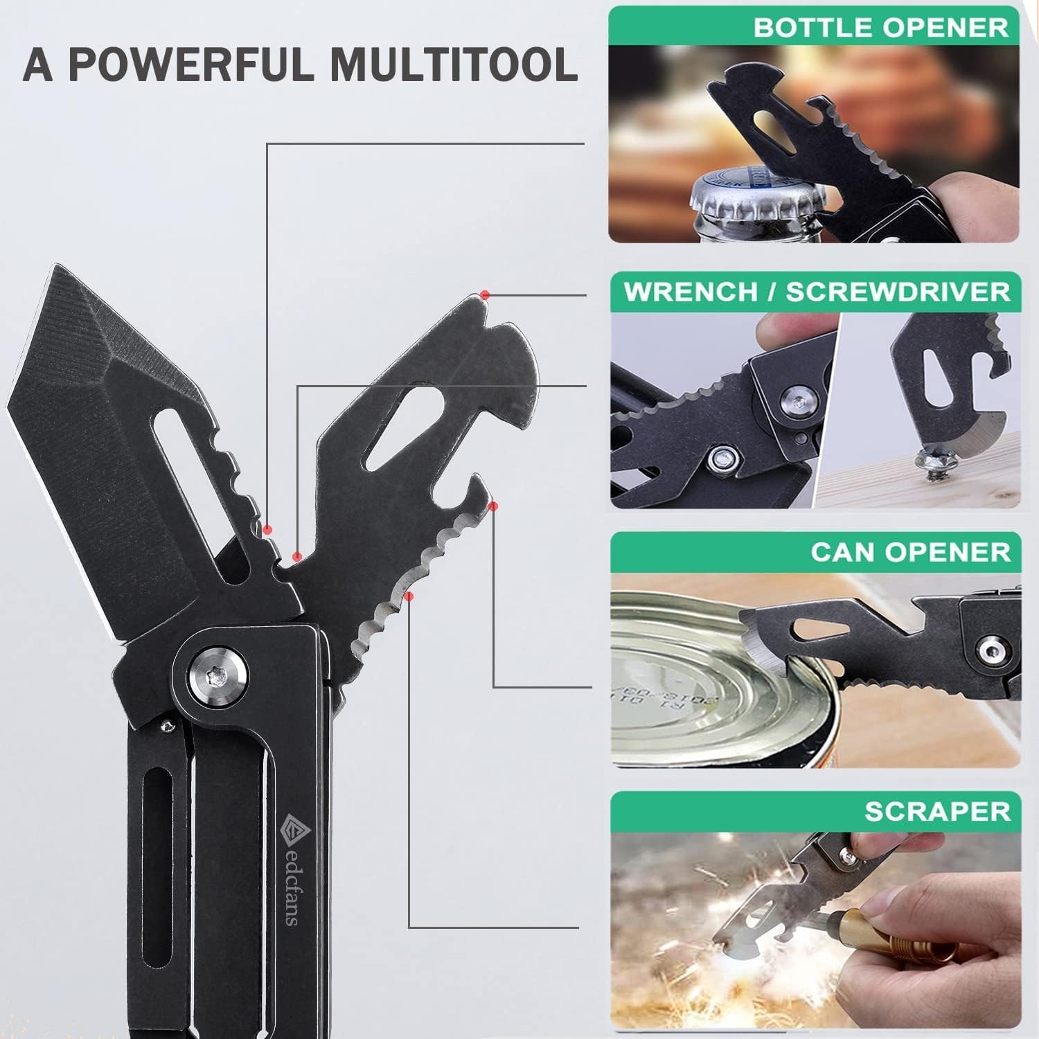 Stainless Steel 8-in-1 Keychain Knife with Sleek Carabiner Design