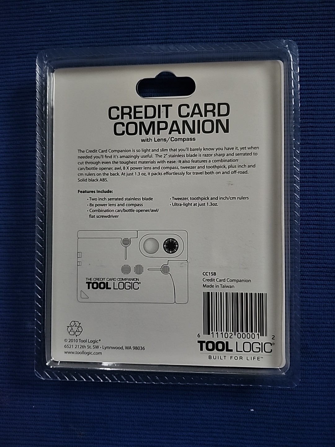 New TOOL LOGIC CC1SB Credit Card Companion w/ Compass/Bottle-Opener/Pocket Knife