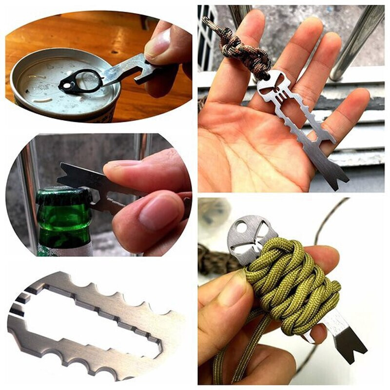 Skull Keychain Crowbar Screwdriver Hex Wrench Carabiner Clip Opener EDC – Black