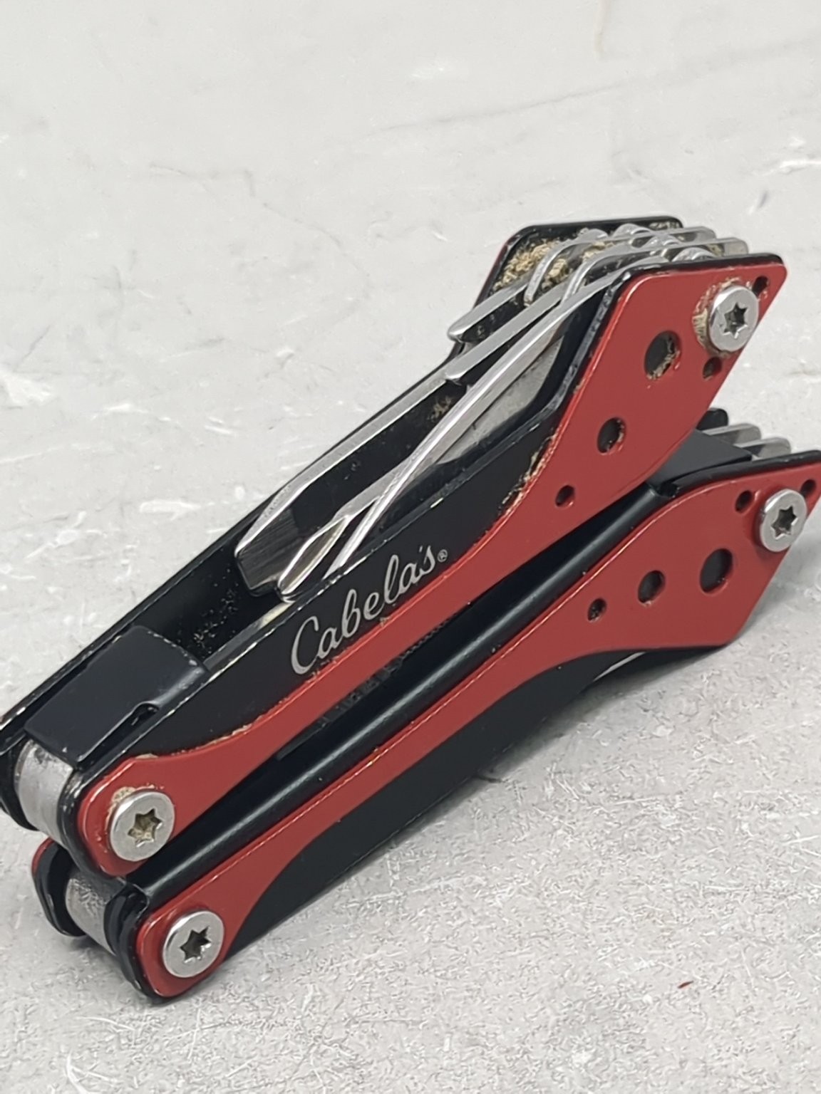 Cabela’s Multi-Tool Stainless Steel Red Black Camping Hiking Knife