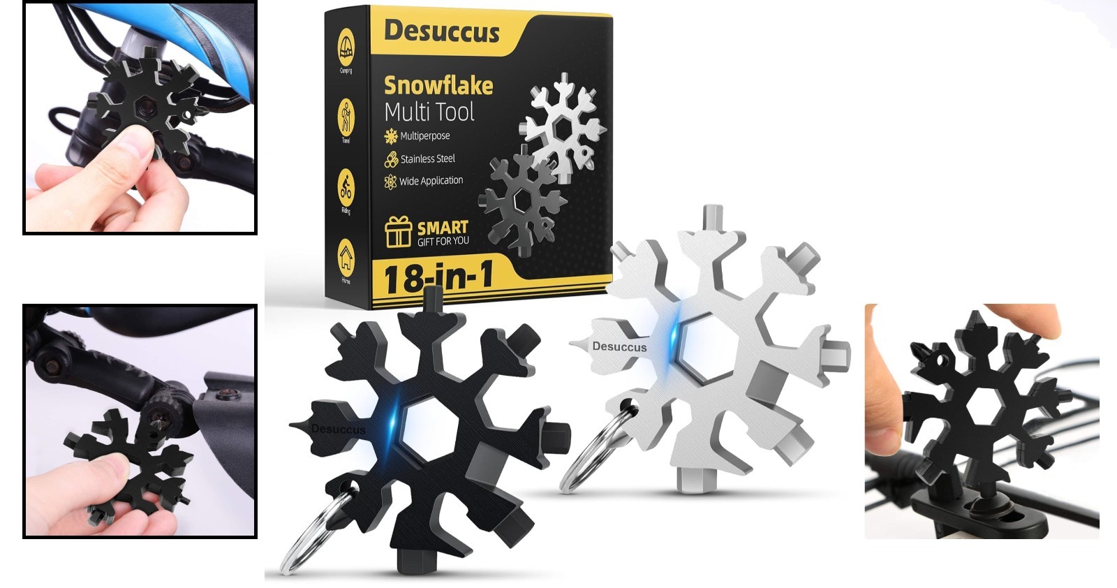 Stainless Steel Snowflake Multi Tool – Portable 18-in-1 Gift Set, Silver/Black