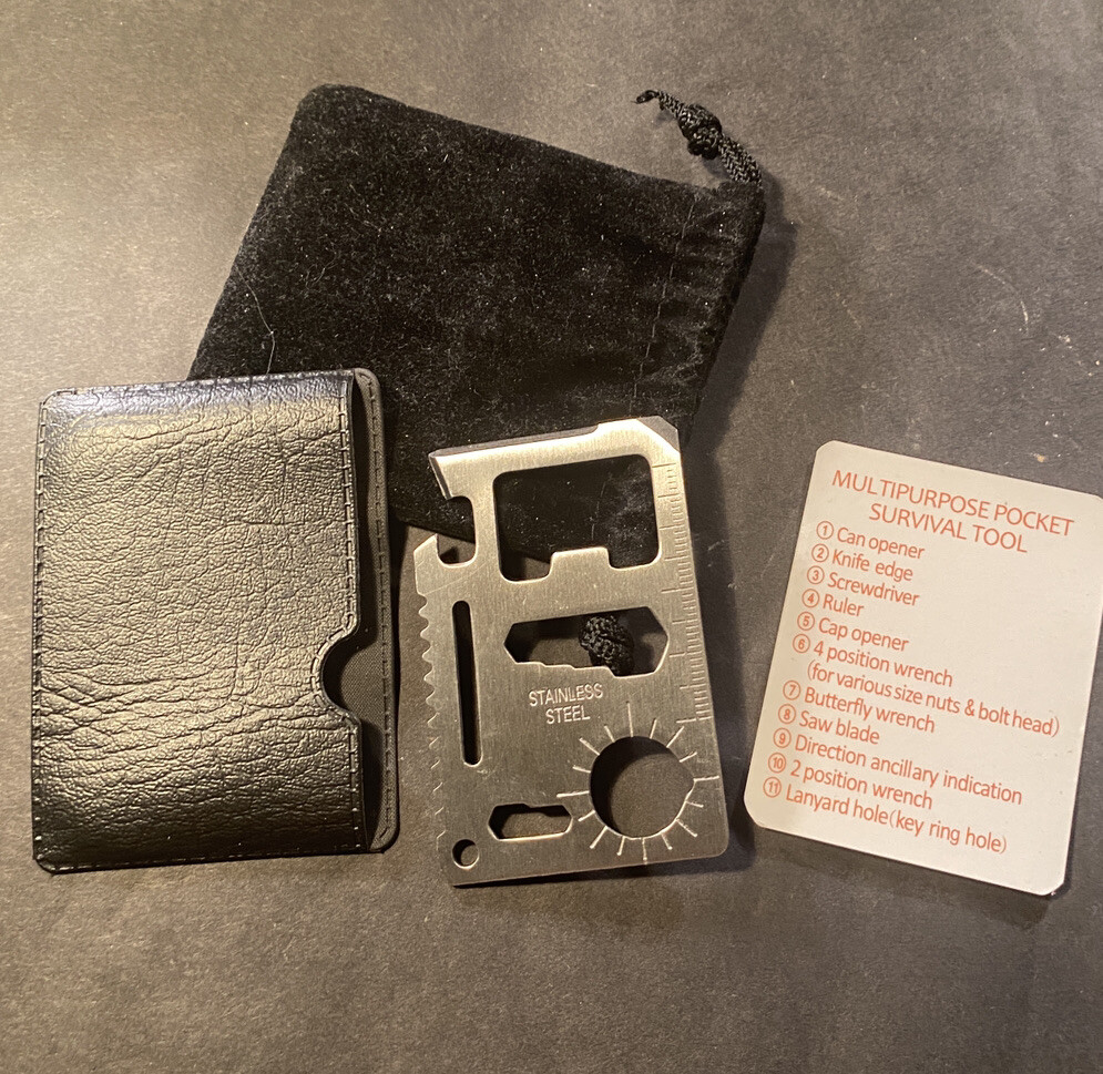 Multipurpose Pocket Survival Tool Stainless Steel Faux Leather Holder