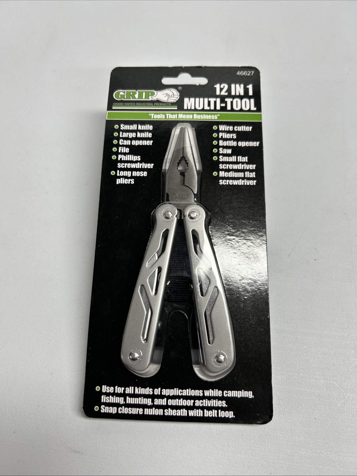 GRIP 12-in-1 Pocket Multi-Tool w/Caring Case- 46627 In Package. B3