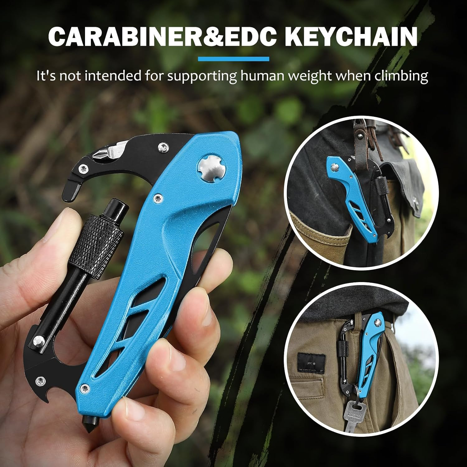 Multitool Carabiner with Pocket Knife, Stocking Stuffers Gifts for Men,6-In-1 Mu