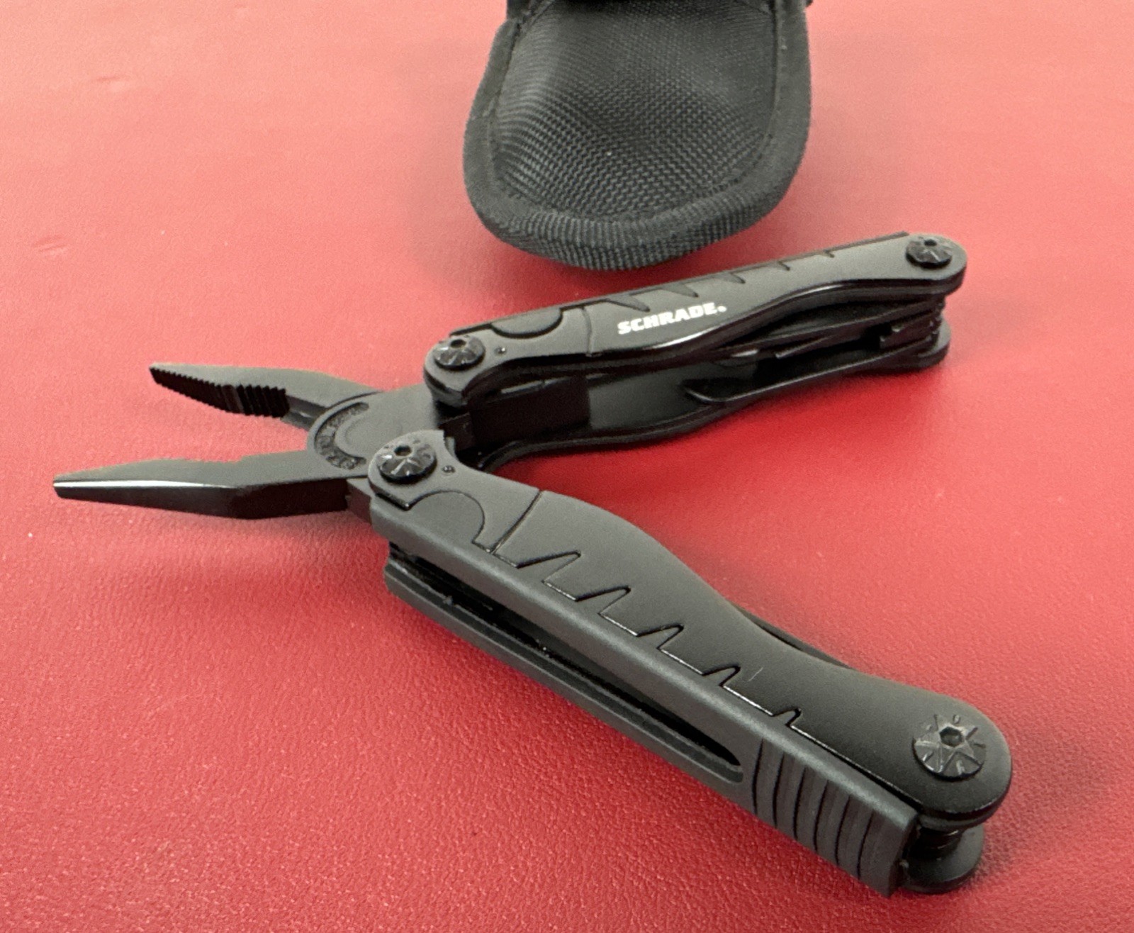 Black Schrade Tough Multi-Tool w 9 Tools + Nylon Carrying Belt Clip Case, EX