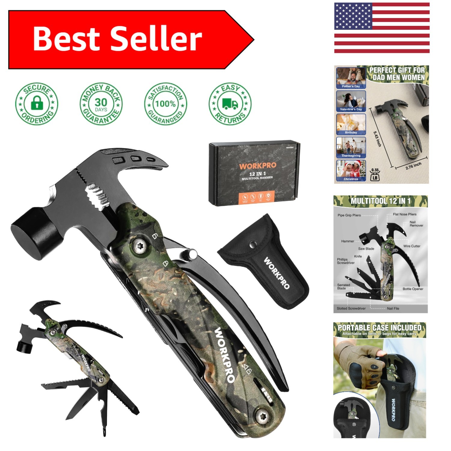 All-in-One 12-in-1 Multitool with Safety Lock & Nylon Pouch – Camouflage Design