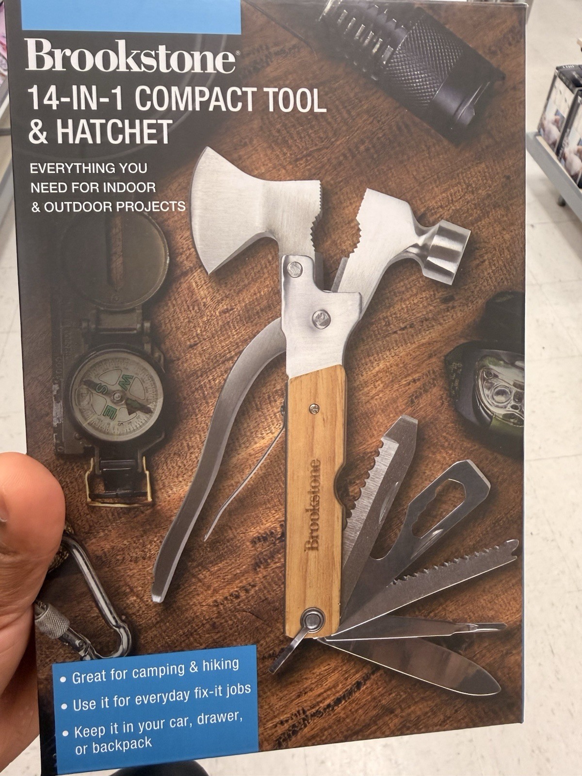 Brookstone 14-in-1 Hatchet Multi-Tool Stainless Steel Knife, Pliers, Hammer