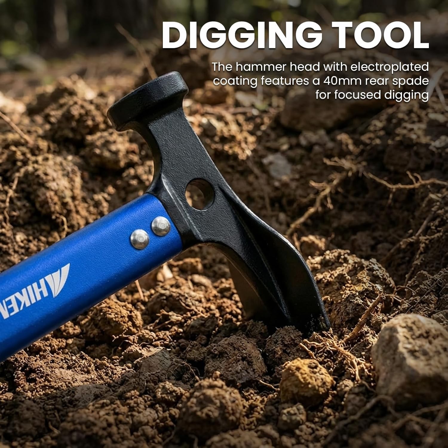 Multi-Functional Camping Hammer – Aluminum Handle & 43mm Digging Spade Included