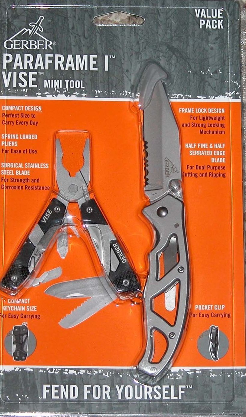 Gerber ParaFrame I Knife, Vise Mini Tool & Pliers Set (Gerber Knife) – New