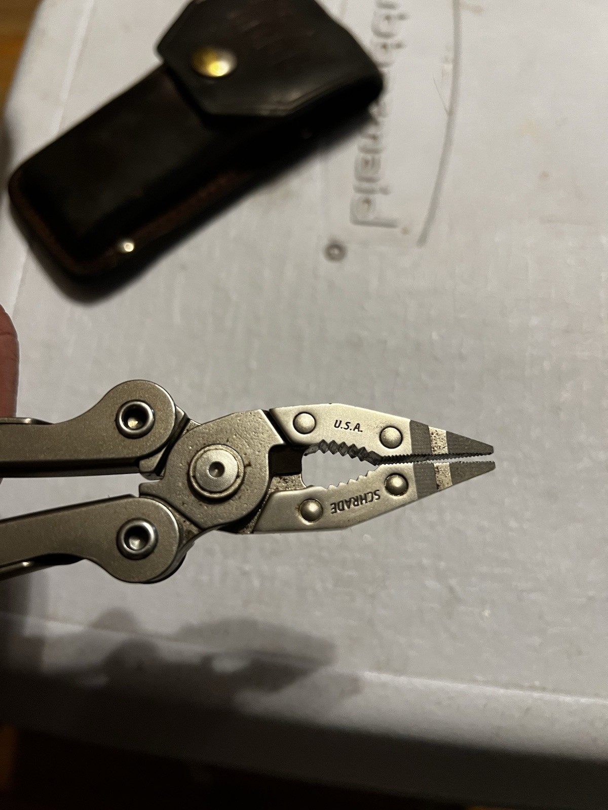 Schrade USA Tough Tool ST1 Multi-Tool Pliers Knife w Leather Sheath Nice!