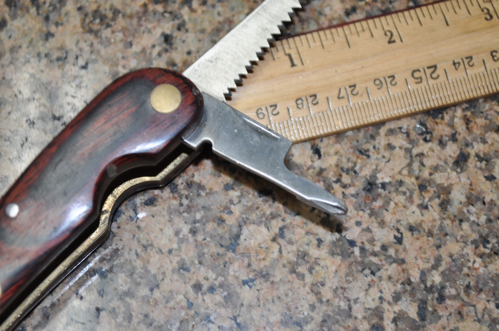 HUSKY Multi-Tool Brass Wood vintage see pictures for more info on content / cond