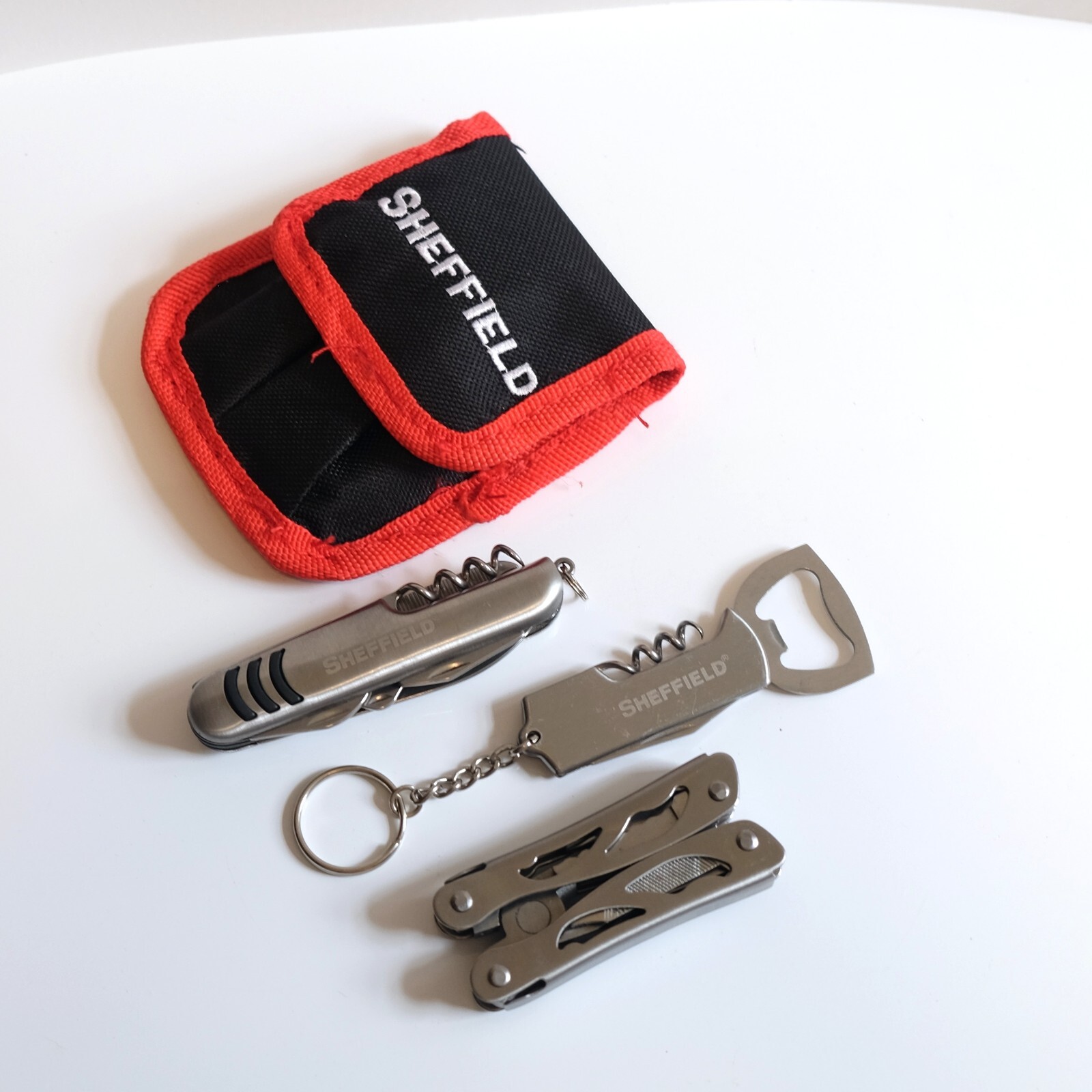 Sheffield Multi-Tool Pocket Knife Holster Bottle Opener Cocktail Knife Corkscrew