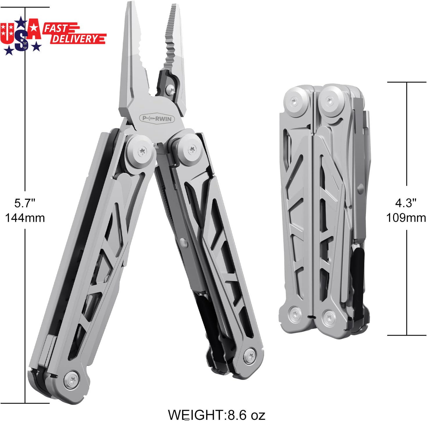 Multitool, 17-In-1 Stainless Steel Multi Tool Pliers with Self-Locking, Pocket K