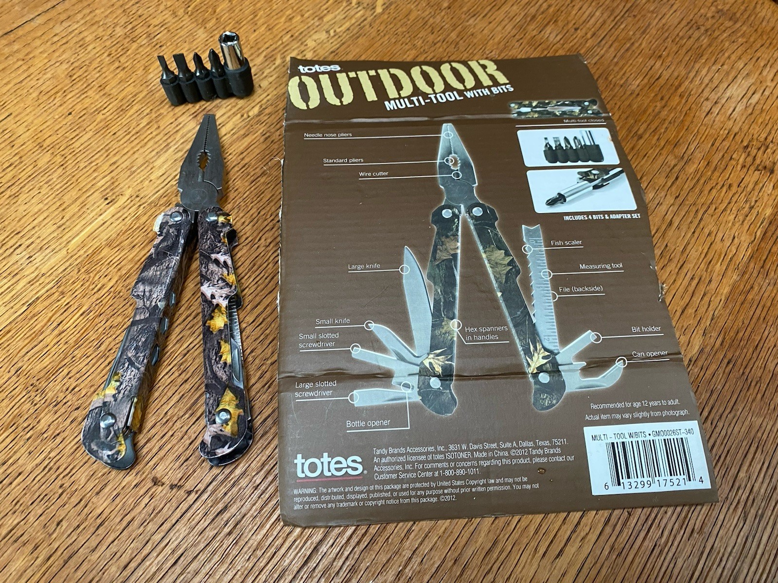 Totes Outdoor Multi-Tool With 4 Bits & Adapter Set 14 Function Camouflage
