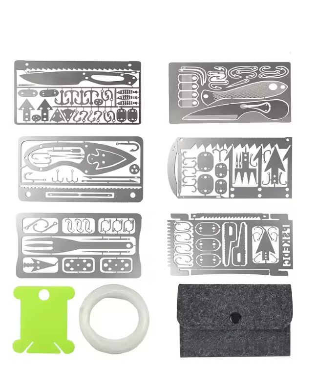 6pc Black Multitool Card EDC Survival Wallet Kit Camping Hunting Fishing Tool