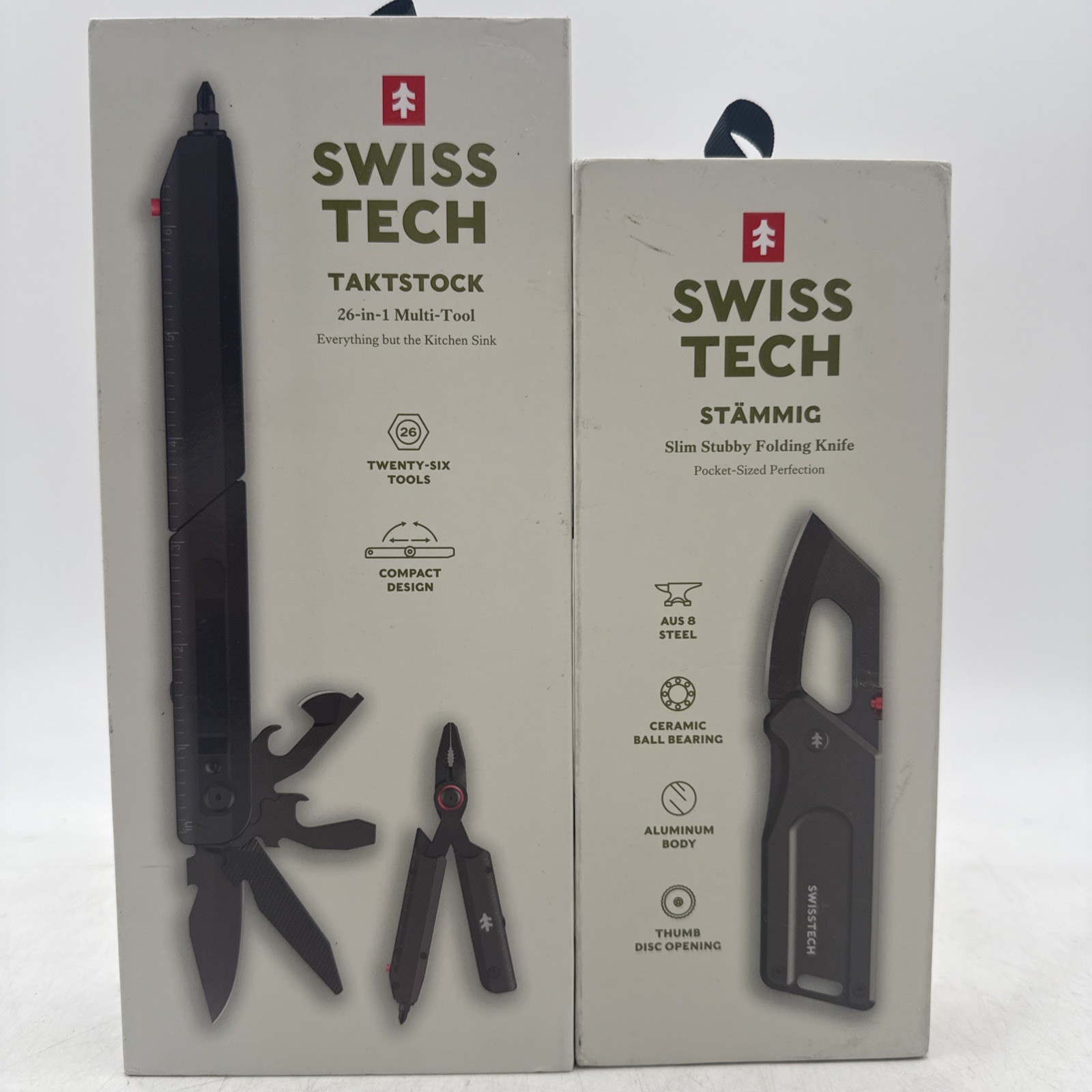 Swiss Tech Taktstock AUS-8 Steel Blade 26-in-1 Folding Multitool + Pocket Knife,