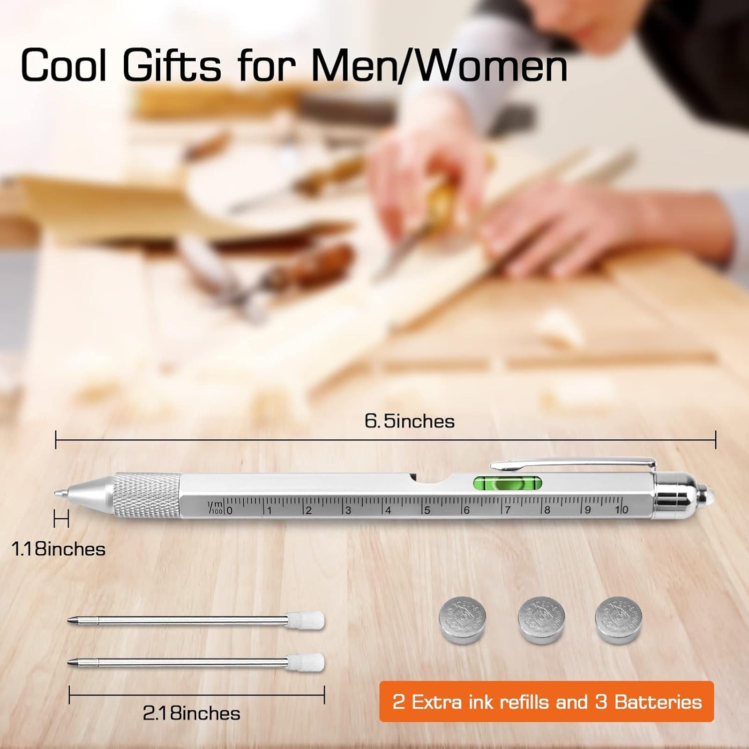 9 in 1 Multi-Tool Pen for Men, Tools with Ballpoint Pen, Screwdrivers, LED Light