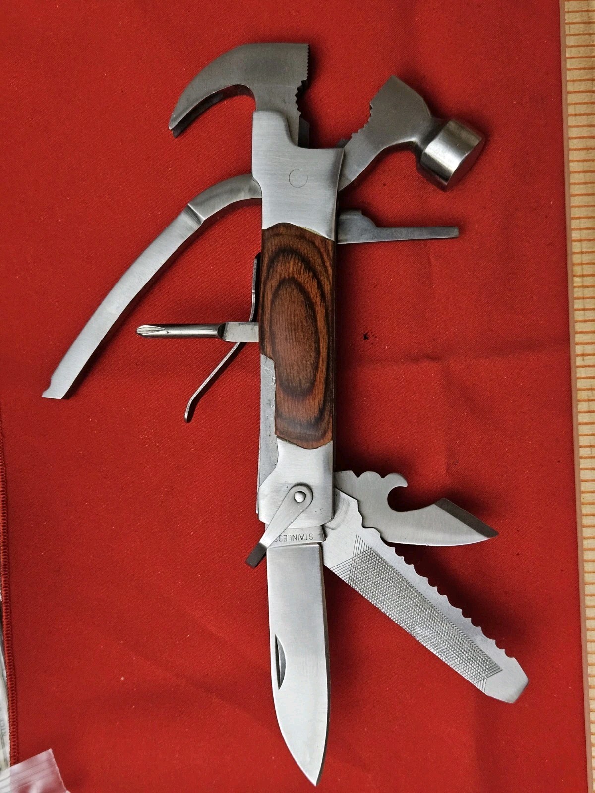 Vtg Sheffield Multi-Tool With Original Case Hammer Pliers Can Opener & More