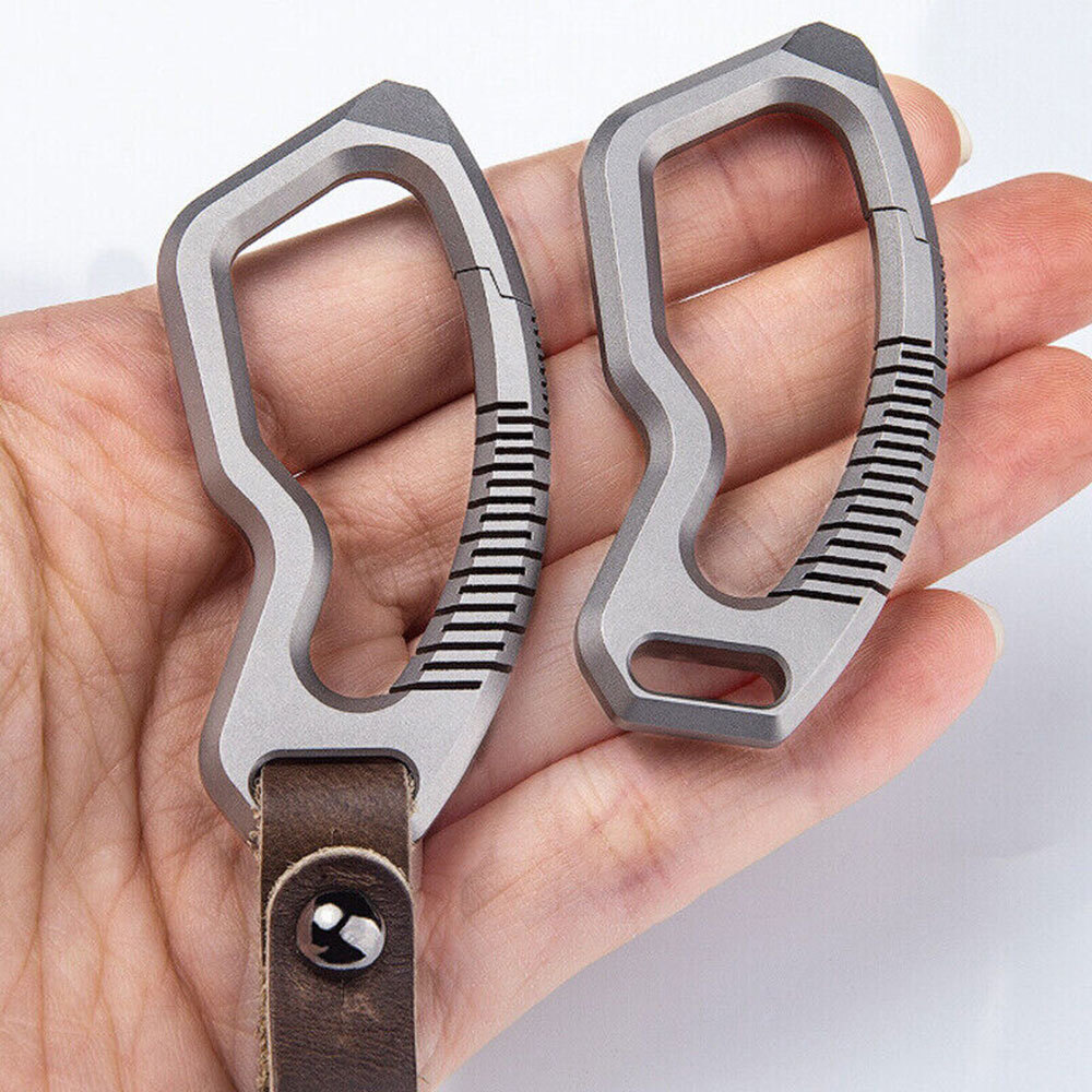 Removable Titanium Alloy + Leather Keychain Carabiner Pendant Crowbar EDC Toosl