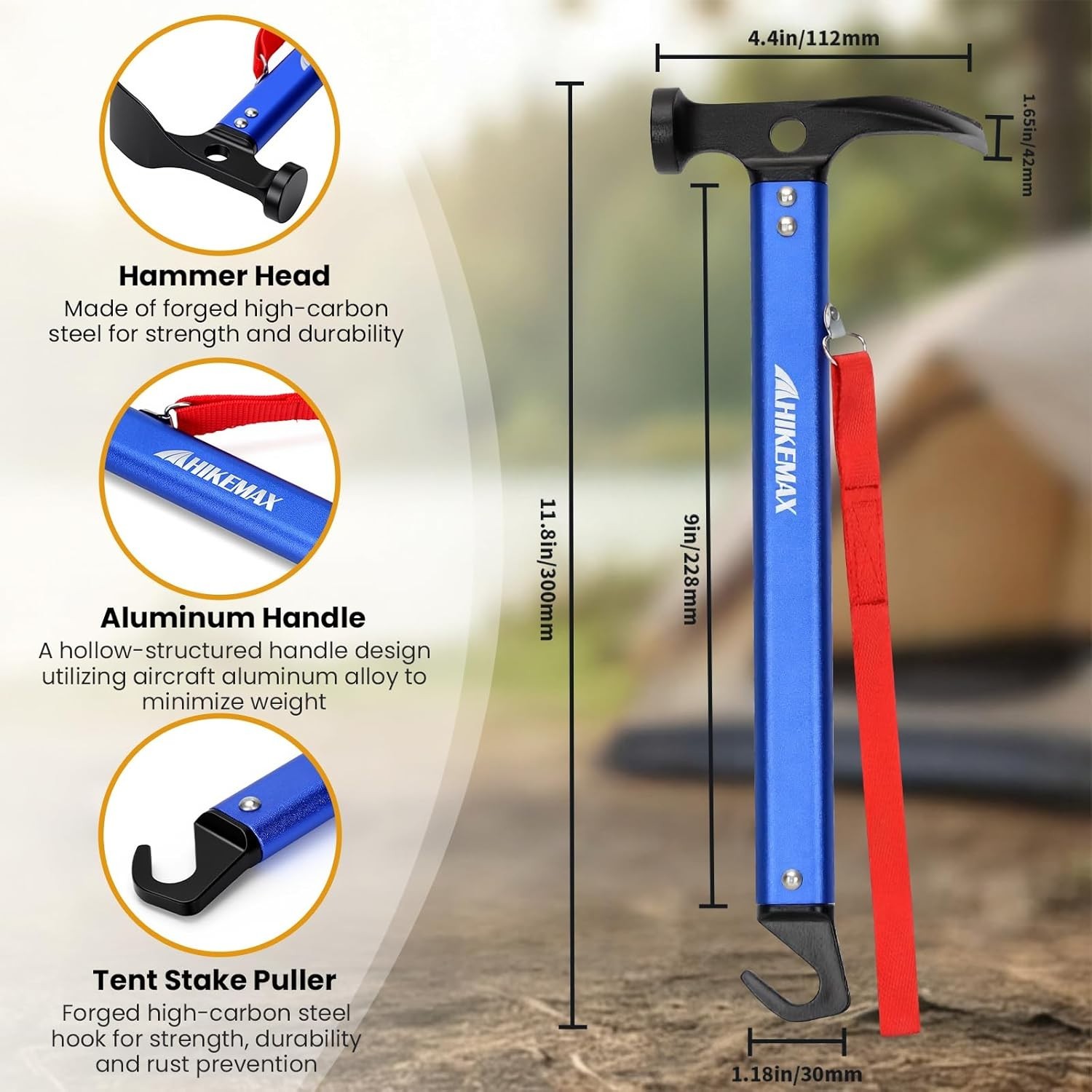 Multi-Functional Camping Hammer – Aluminum Handle & 43mm Digging Spade Included