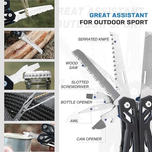 21-in-1 Stainless Steel Multitool Pocket Knife, G10 Handle, Pliers & Sheath – Ou