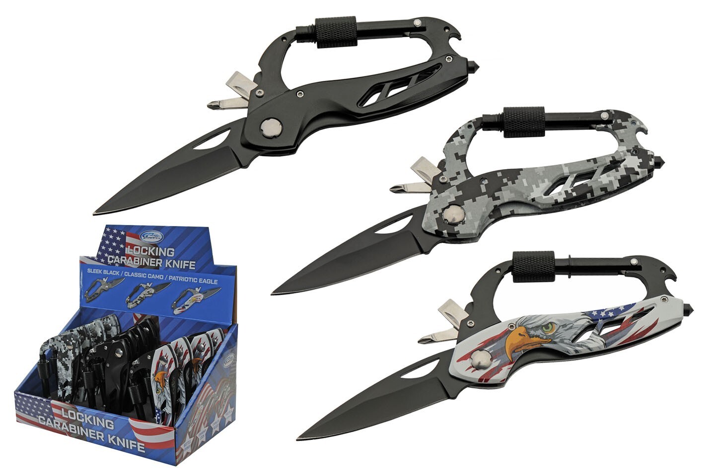 4.5″ Carabiner Multi Tool Knife Stainless Steel Blade (Pack of 12)