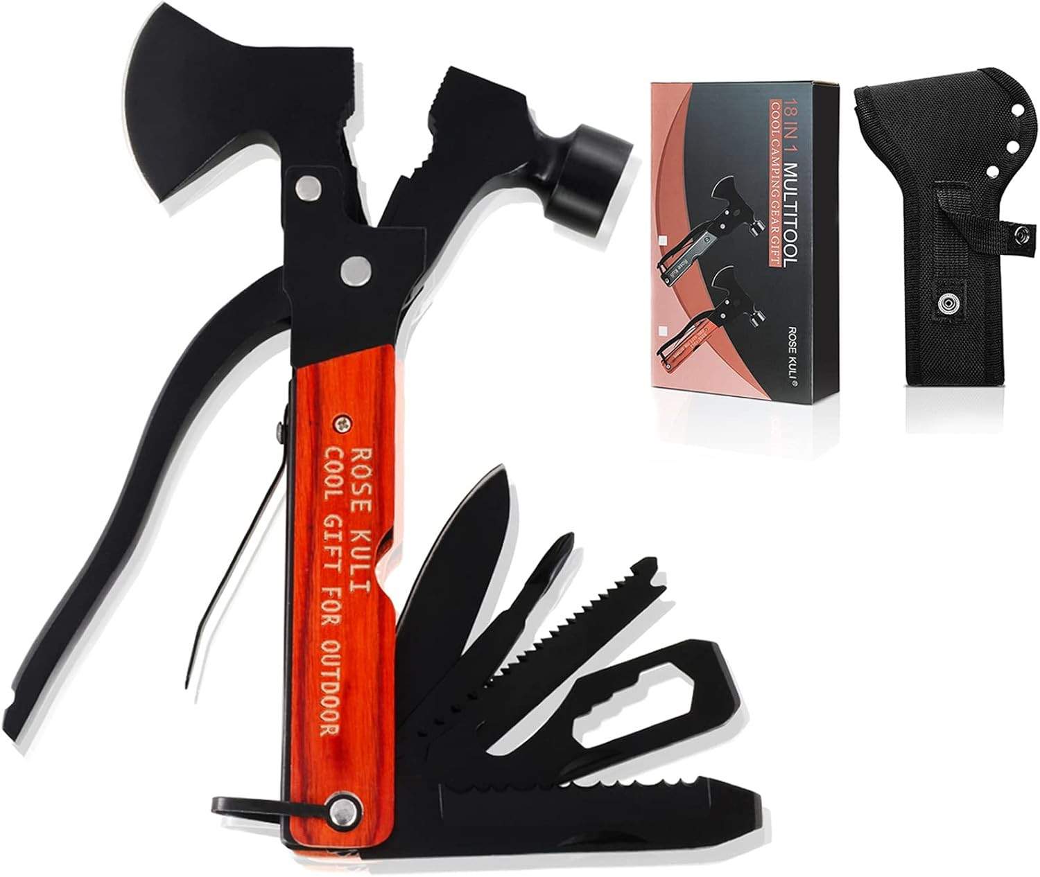 Camping Multitool Axe Hammer, 18 in 1 Multitool Hatchet Multitool Camping Tools